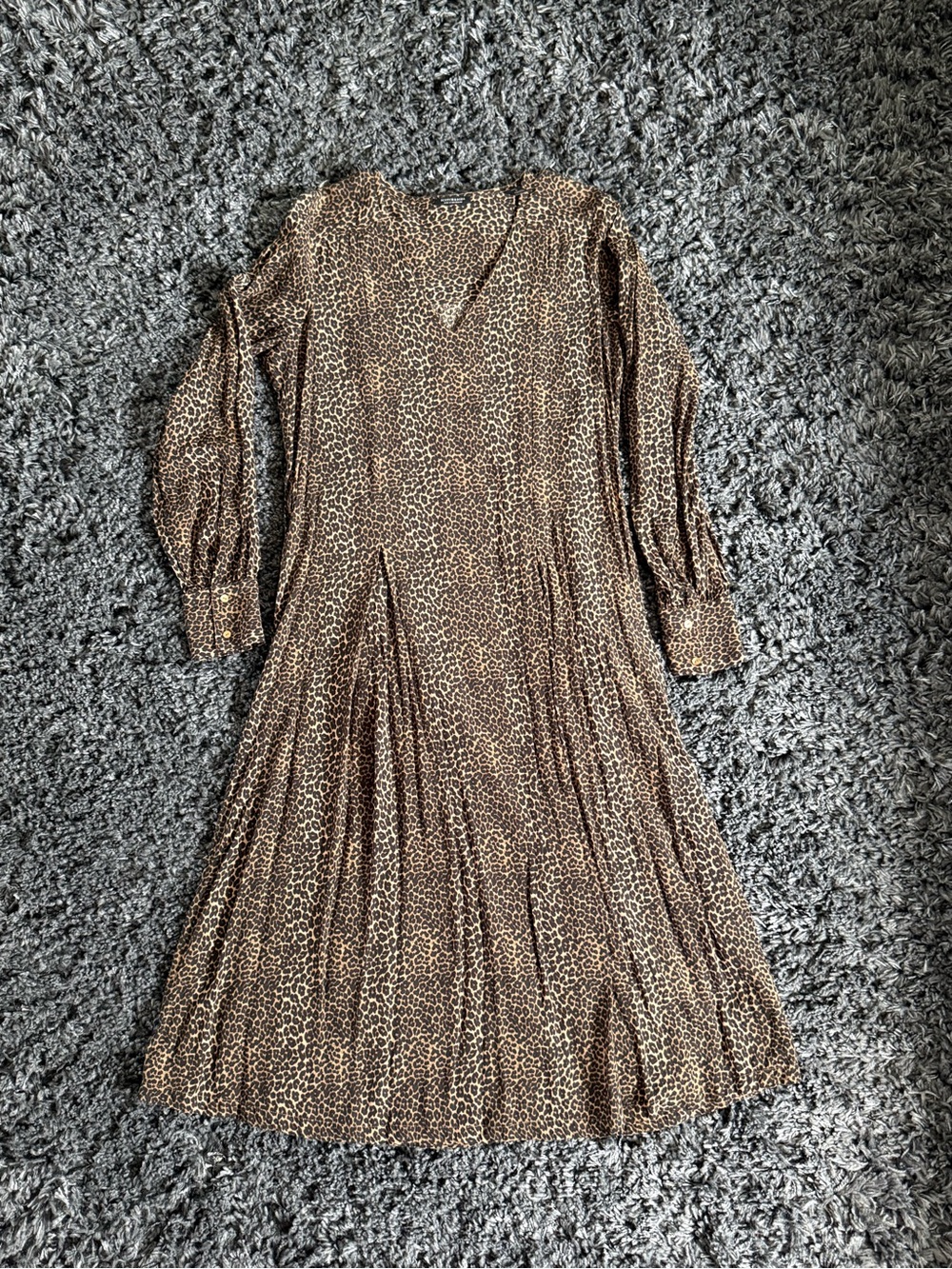 Scotch & Soda Brown Leopard Print Long Sleeve Midi Dress